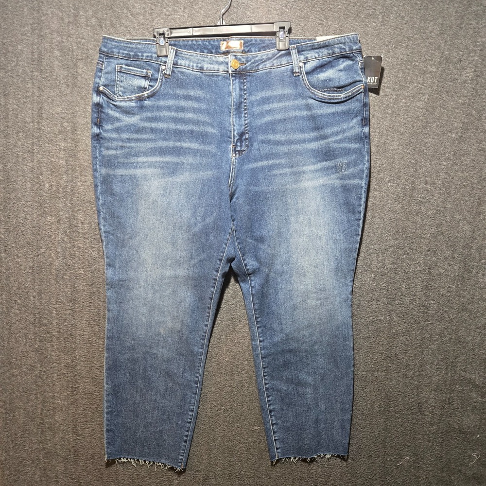 Kut from the Kloth Reese High Rise Fab Ab Ankle Straight Leg Plus Sz 22W Raw Hem